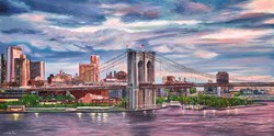 Evening Over The Bridge by Ziv Cooper - Original Painting on Box Canvas sized 60x30 inches. Available from Whitewall Galleries
